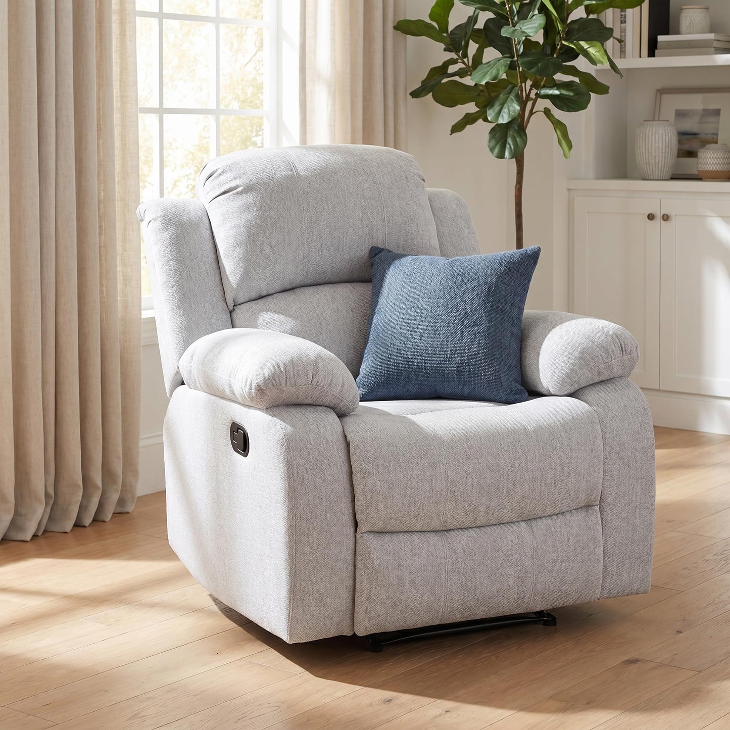 Trygoal Manual Recliner Chair, Nursery Rocking Chair, Linen Recliner Chair for Adults, Lazy Boy, Gaming Recliner wih Overstuffed Arms, Suitable for Home Theater, Living Room, Bedroom, Gray