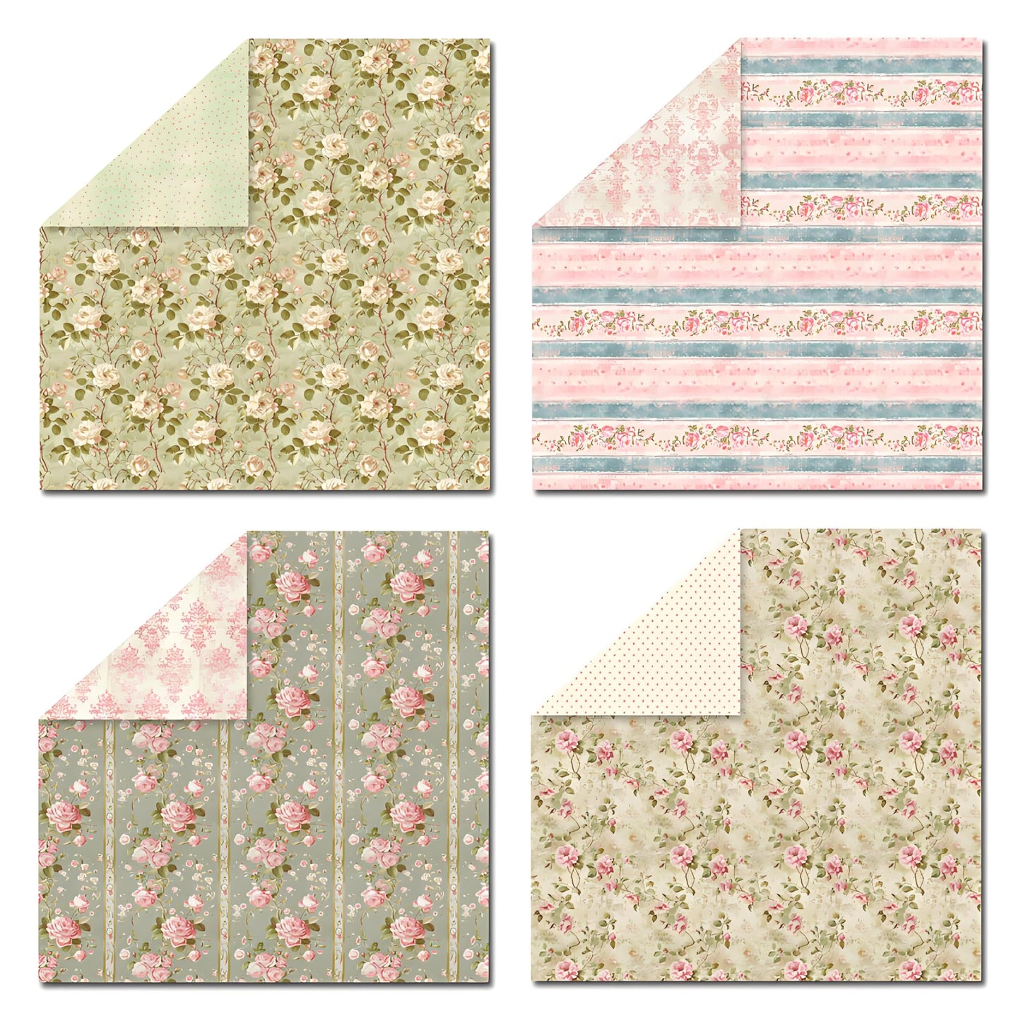 VIVIQUEN Spring Floral 12x12 Inch Scrapbook Paper – 24 Double-Sided Vintage Pink Botanical Designs, Acid-Free 160g Cardstock for DIY Crafts, Card Making, Photo Albums, Gift Wrapping, Junk Journals
