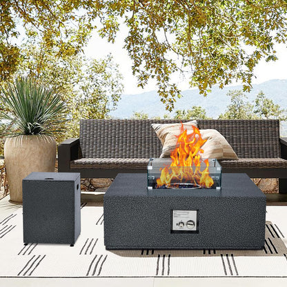50000 BTU Propane Fire Pit Table, 36 in Outdoor Gas Fire Pit Table with 16 in Propane Tank Cover, Wind Guard, Glass Rocks & Rain Cover for Garden Backyard Deck Patio