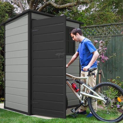 DWVO 5x3ft Resin Outdoor Storage Shed with Floor, Waterproof Lockable Storage Shed with Window, Plastic Outside Tool Storage for Garden, Backyard Patio