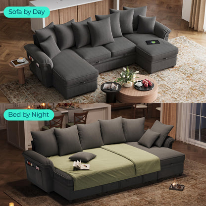 LINSY HOME Oversized Sectional Sleeper Sofa with Pull Out Couch Bed (Gray, 118.5'')