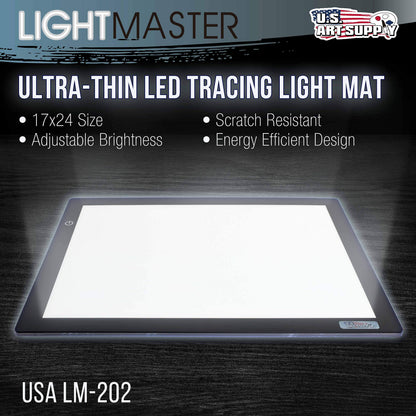 U.S. Art Supply Lightmaster 17"x24" (A2) LED Lightbox Board - 32.5" Diagonal, Ultra-Thin, Dimmable Light Pad - Measuring Grid & Protractor Included - 110V, Flicker-Free, Portable, 50,000 Hour LEDs