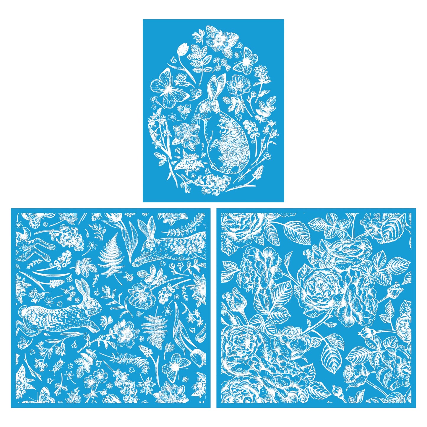 Shineone, 3Pcs, Rabbit, Flower, Silk Screen Stencils, Reusable Silk Screen Stencils, with Adhesive, for Home Decoration on Wood, Fabric, Glass, Plastic, Ceramics, Paper. 2pcs 12"x12"+1pc 8.5"x11"
