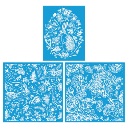 Shineone, 3Pcs, Rabbit, Flower, Silk Screen Stencils, Reusable Silk Screen Stencils, with Adhesive, for Home Decoration on Wood, Fabric, Glass, Plastic, Ceramics, Paper. 2pcs 12"x12"+1pc 8.5"x11"
