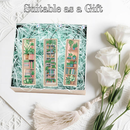 4 Pcs Diamonds Painting Bookmarks Diamond Art Kits for Adults DIY Full Round Gem Crystal Art Bookmarks with Pendant Home Office Supplies for Reading Lovers