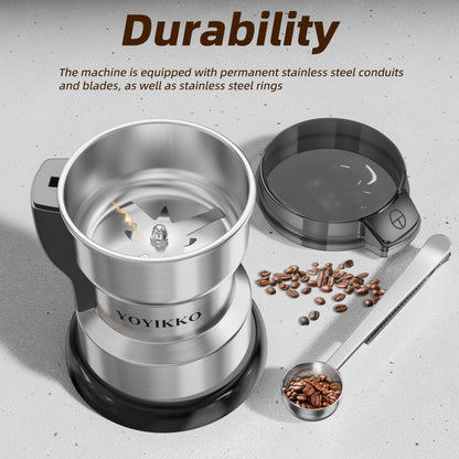 Electric Coffee Grinder 300W, Adjustable Grind, Espresso/Drip/Pour. Coffee Grinder for Coffee, Spices, and Other Foods (silvery-148)