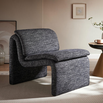 Modway Lume Curved Lounge Chair in Charcoal Boucle Fabric – Modern Upholstered Armless Accent Chair with Padded Cushion - Unique Slipper Chair for Bedroom or Living Room