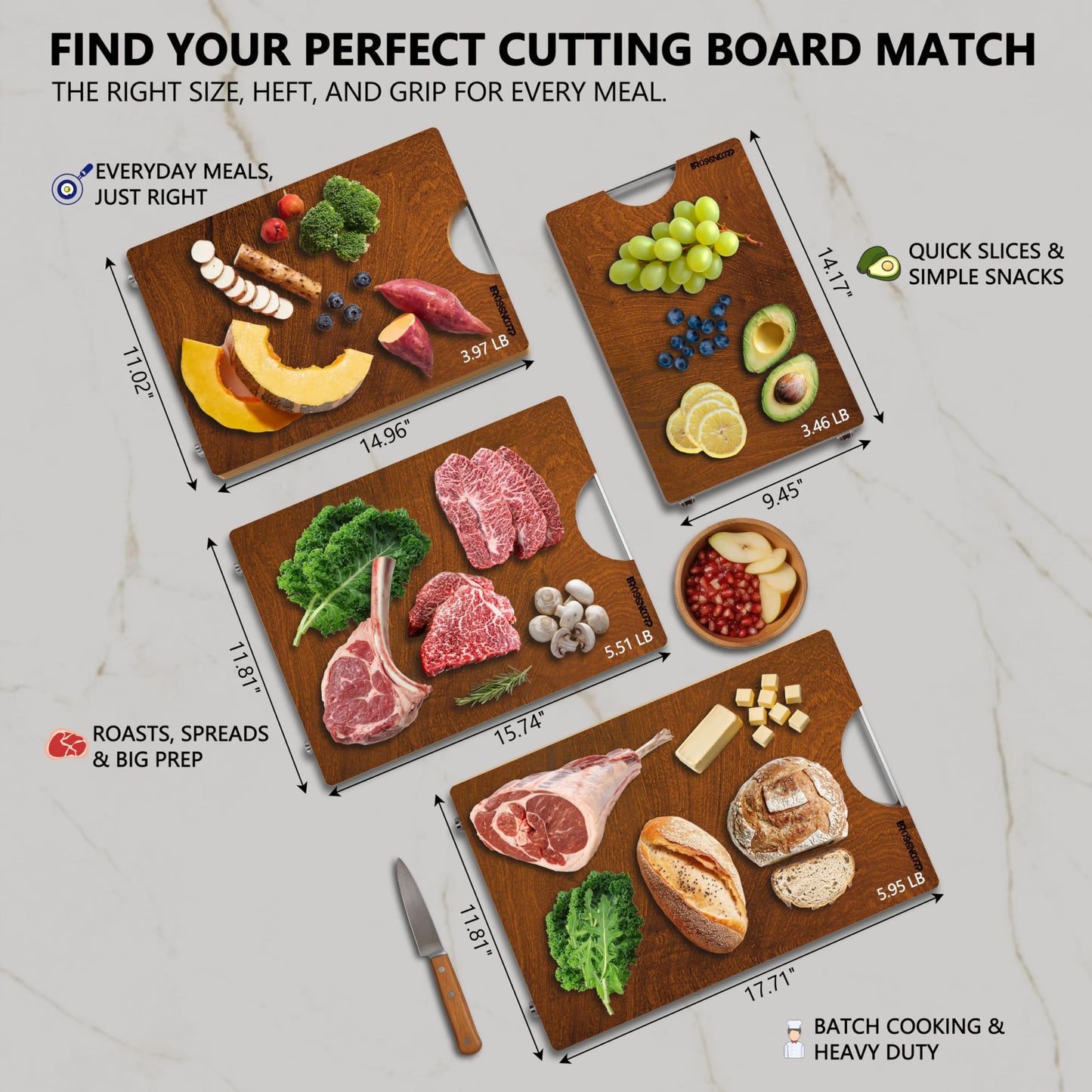 Brosisincorp Real Solid Sapele Cutting Board One Piece No Glue Non Toxic All Whole Single Wood Butcher Block Thick Hard Wood Heavy Duty Edge Grain (Medium, 14.96"L*11.02"W*0.98"Th)