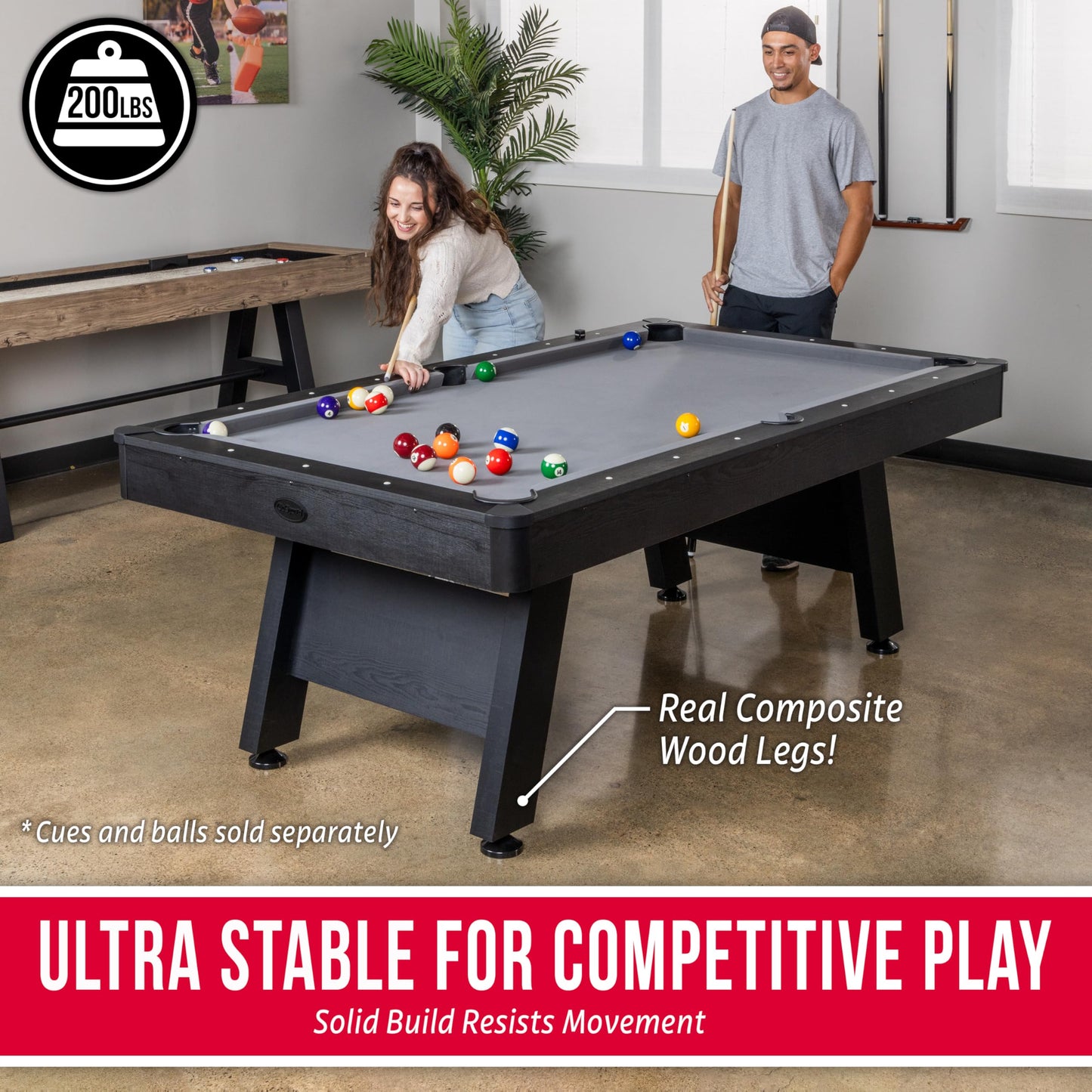 GoSports 7 ft Pool Table with Wood Finish - Billiards Game Room Table for Adults & Family - Accessories Not Included