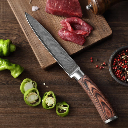 Wakoli EDIB 5-Piece Damascus Knife Set, Professional Kitchen Knives made of 67-Layer Damascus Steel with VG10 Core Blades, Ergonomic Pakkawood Handles, In Wooden Gift Box