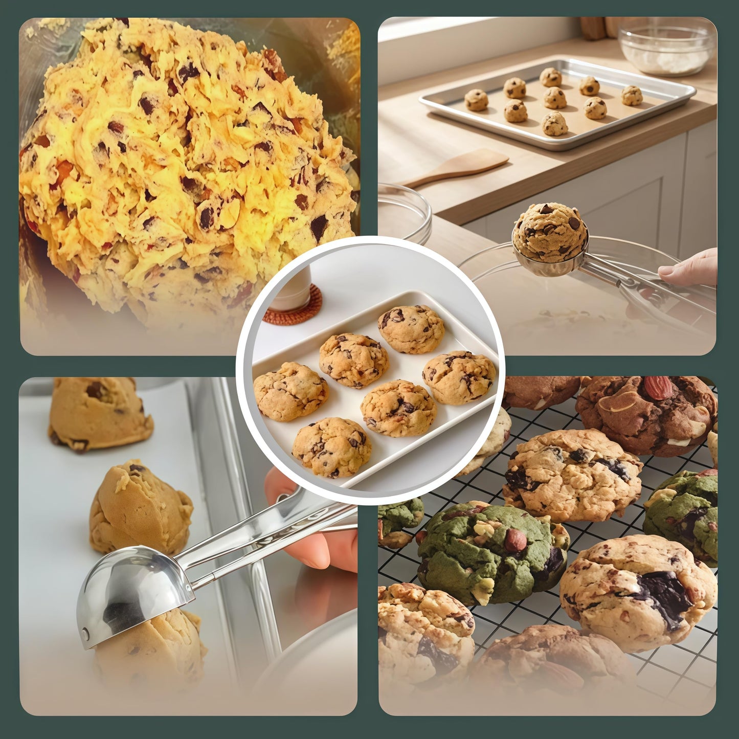 6-Piece Stainless Steel Cookie Scoop Set, 3 Sizes Ice Cream Scoop with Trigger Release, Portion Scoops for Baking, Cookie Dough, Meatballs, Melon Balls, Cupcakes, Desserts and Kitchen Prep