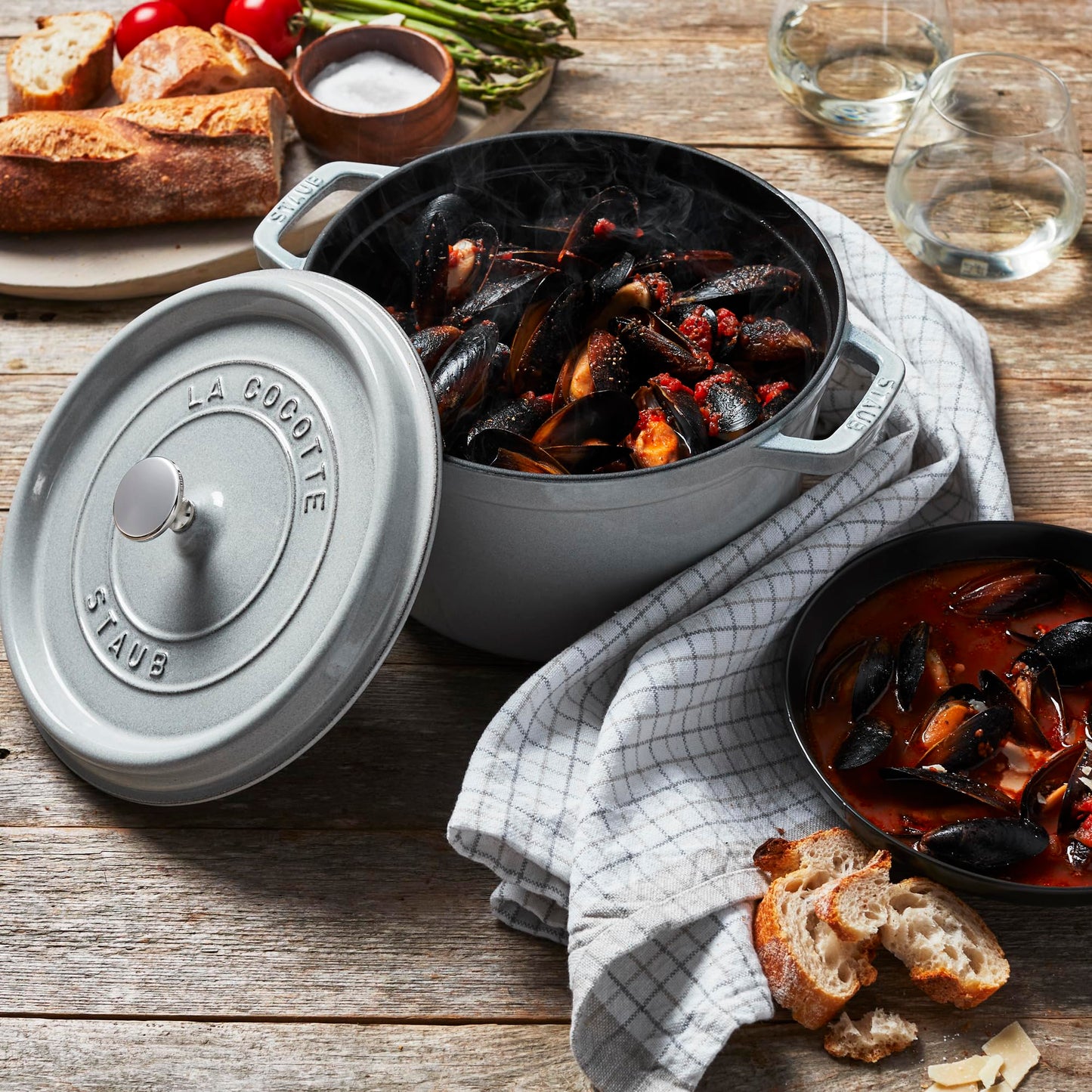 Staub Cast Iron 7-qt Round Cocotte - White Truffle