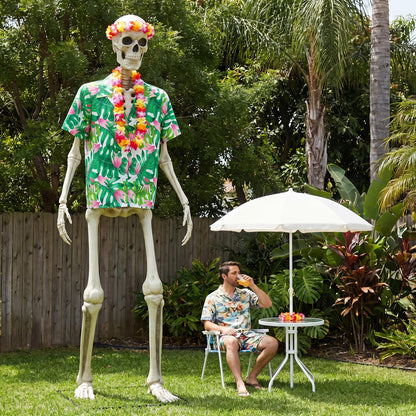 3 Pcs 12 Ft Skeleton Summer Costume Set, Hawaiian Skeleton Clothes Accessories Included Headband Garland and Shirt, Giant Skeletons Outfit Accessories for Outdoor Yard Decor, Skeletons Not Included