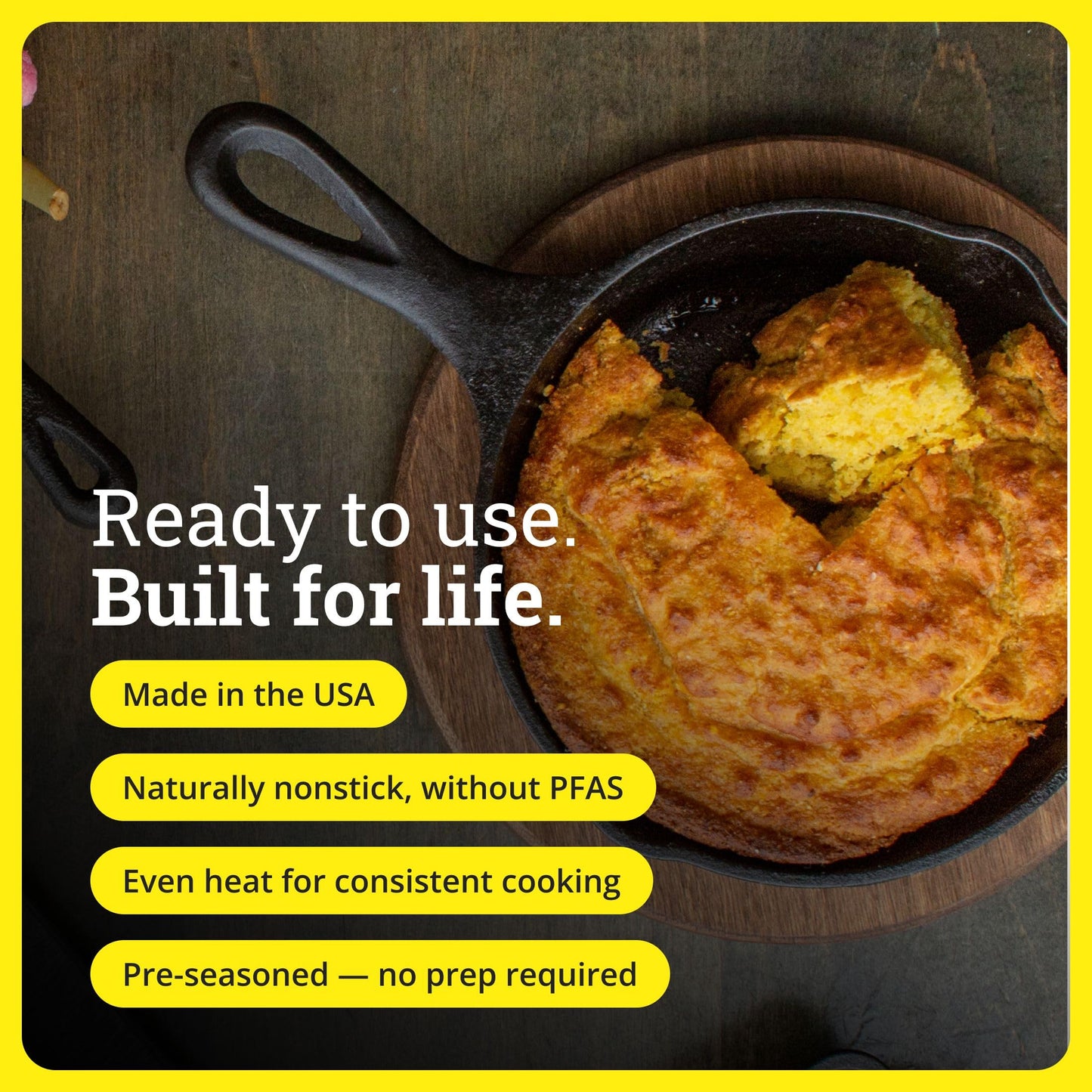 Lodge Seasoned Cast Iron Skillet - PFAS-Free, Non-Toxic Cookware - Use with an Oven, Stove, Grill, or Campfire - Naturally Non-Stick & Oven Safe - 6.5 Inches