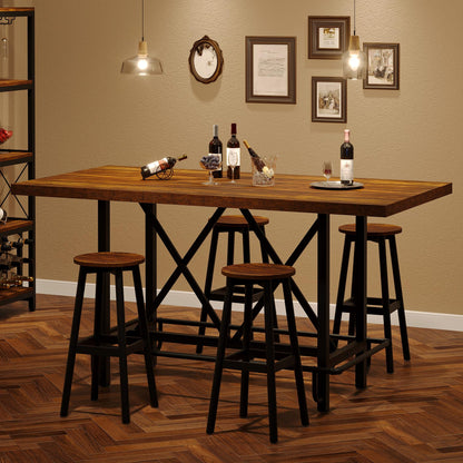 Tribesigns Bar Table, Industrial Counter Height Pub Table with Metal Footrest, 63-Inch Rectangle Wood Kitchen Dining Table with Sturdy Metal Frame for Dining Room, Home Bar (Brown)