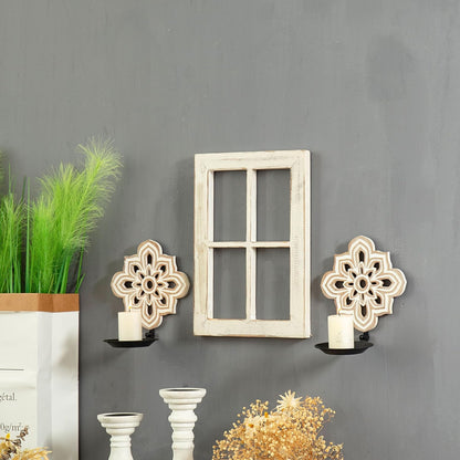 Set 2 Openwork Carving Candle Sconces of - Farmhouse Rustic Wall Decor, Wooden Sunflower Candle Holder, Decorative