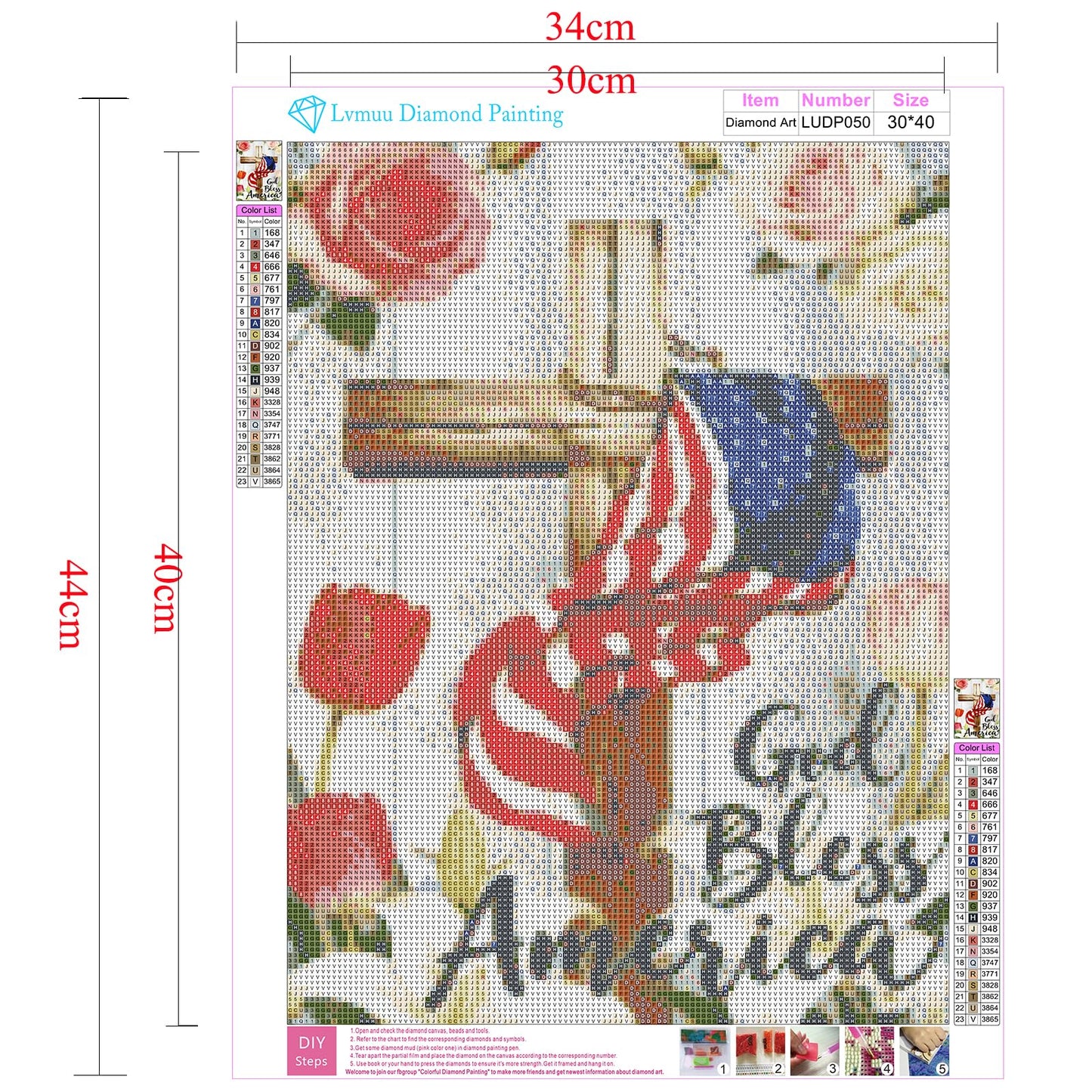 Lvmuu 5D Patriotic Diamond Painting Kits for Adults American Flag, Cross God Bless America Full Square Drill Diamonds Art Kits for Beginner DIY Paint By Numbers Art Gem Crafts Home Decoration 30x40cm