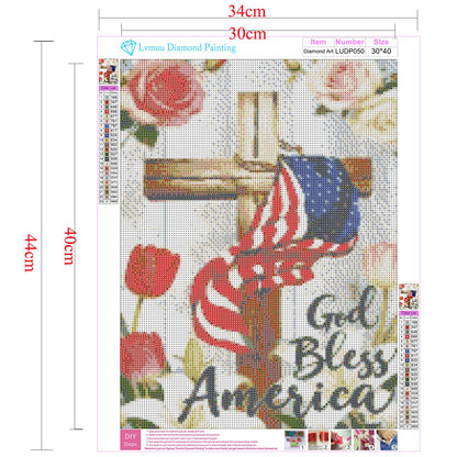 Lvmuu 5D Patriotic Diamond Painting Kits for Adults American Flag, Cross God Bless America Full Square Drill Diamonds Art Kits for Beginner DIY Paint By Numbers Art Gem Crafts Home Decoration 30x40cm