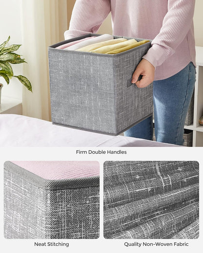 SONGMICS Storage Cubes - 11-Inch Foldable Fabric Bins with Double Handles | Set of 6 in Cattail Gray