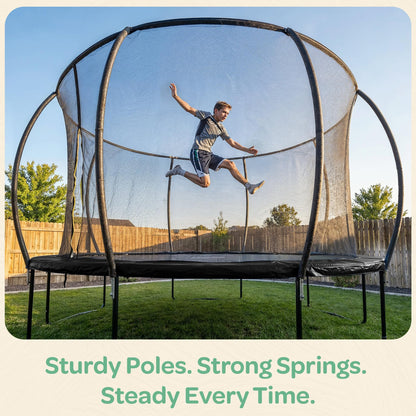 JoyBerri Trampoline Outdoor - Upsurge ASTM Certified Safe 8Ft 10Ft 12Ft 14Ft 15Ft 16Ft Recreational Trampoline for Kids and Adults. Anti-Rust Coating with Enclosure Net, Ladder, Sprinkler & LED Lights