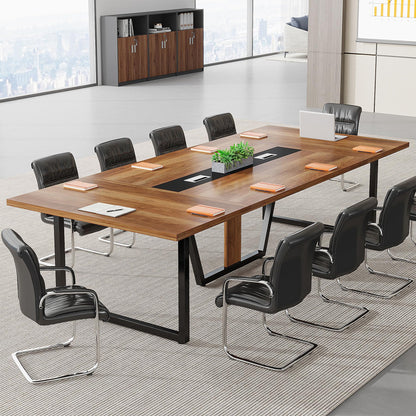 Tribesigns 8FT Conference Table, 94.49 L x 47.24 W x 29.53 H Inches Large Meeting Podcast Table for 10 People, Business Style Wooden Training Table with Strong Metal Frame for Office Conference
