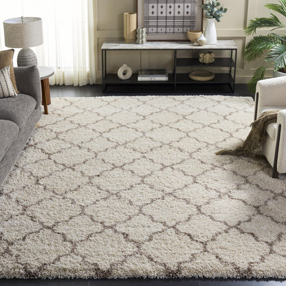 SAFAVIEH Area Rug 8x10 - Hudson Shag Collection - Large - Ivory & Beige, Trellis Pattern, Non-Shedding & Easy Cleaning, Ultra Plush Thick Pile, Ideal for Living Room, Bedroom, Dining Space (SGH282E)
