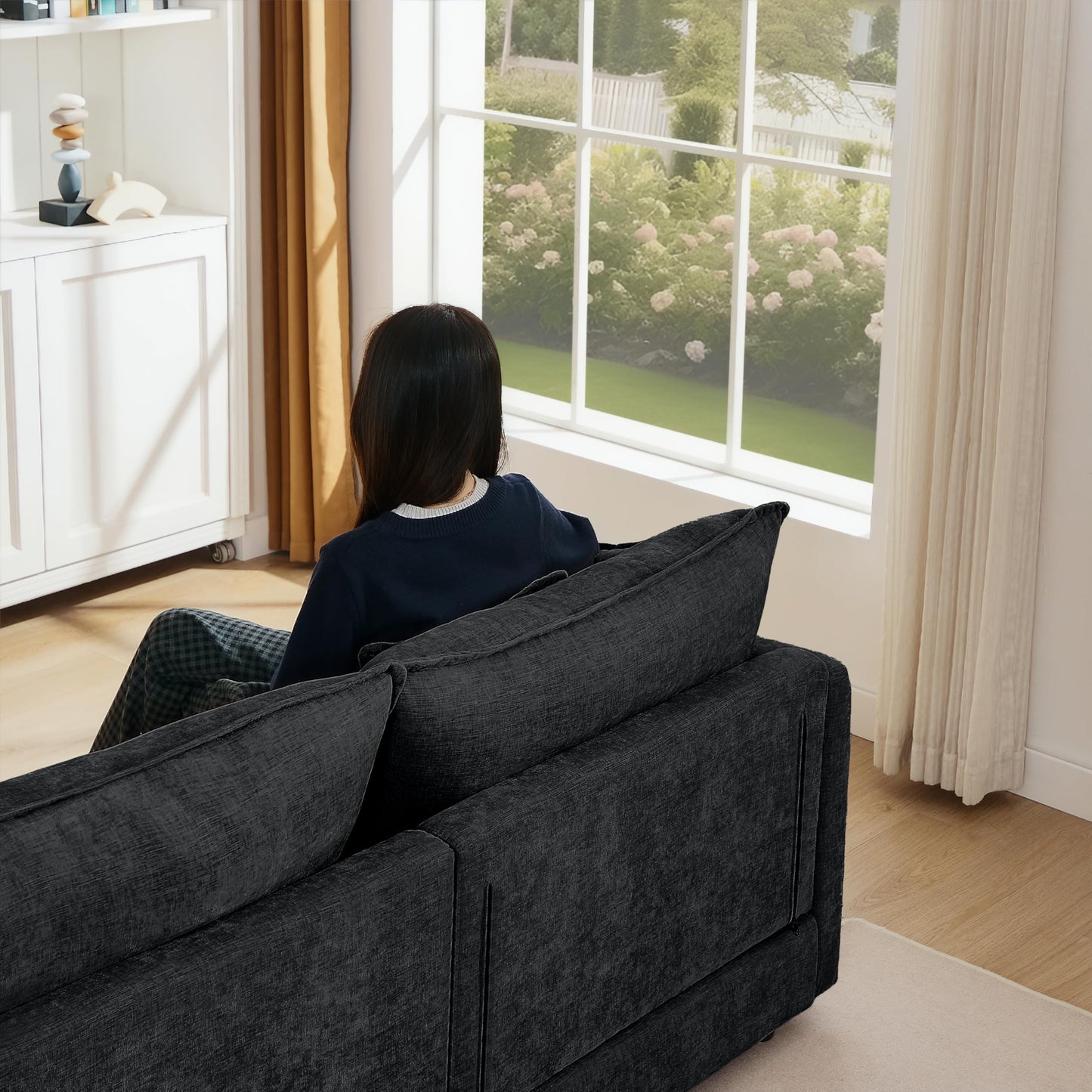 Eafurn Oversized Reversible Modular Sectional Sofa with Movable Ottoman, 4 Seater Convertible L Shaped Corner Couch Modern Chenille Sofa Set w/Double Layers Seat Cushions for Living Room Apartment