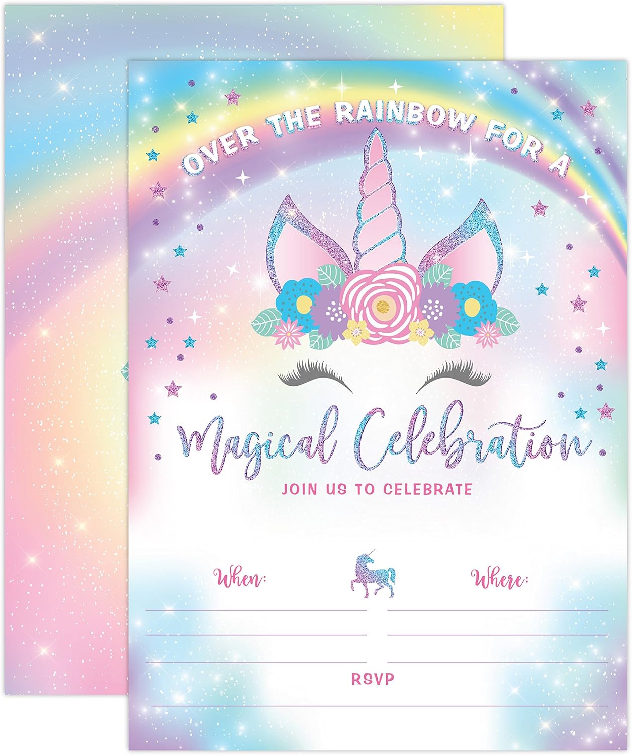 Your Main Event Prints Unicorn Birthday Invitation - Rainbow Party Invite - 20 Fill-In Style (Envelopes Not Included)