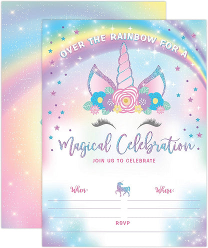 Your Main Event Prints Unicorn Birthday Invitation - Rainbow Party Invite - 20 Fill-In Style (Envelopes Not Included)