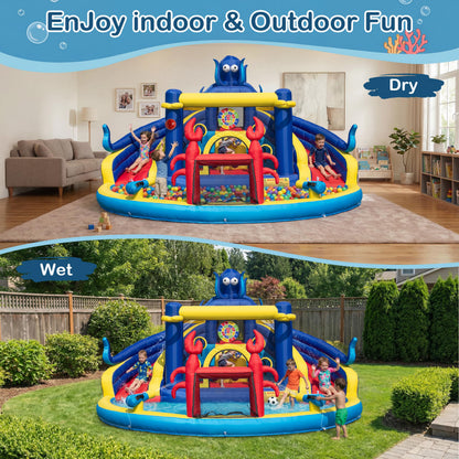 TOAOB Inflatable Water Slide for Kids 3-12: Blow Up Backyard Water Park with 550W Blower- 8 in 1 Octopus-Themed with 2 Slides for Outdoor Birthday Party