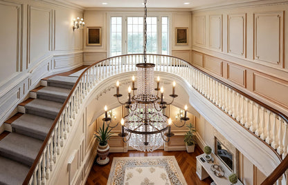 TOCHIC 40'' Long Large Crystal Chandeliers for High Ceilings, 2-Tier Modern Farmhouse Empire Staircase Chandelier 12 Lights Vintage Foyer Chandelier Luxury Crystal Light Fixture for Entryway Hallway