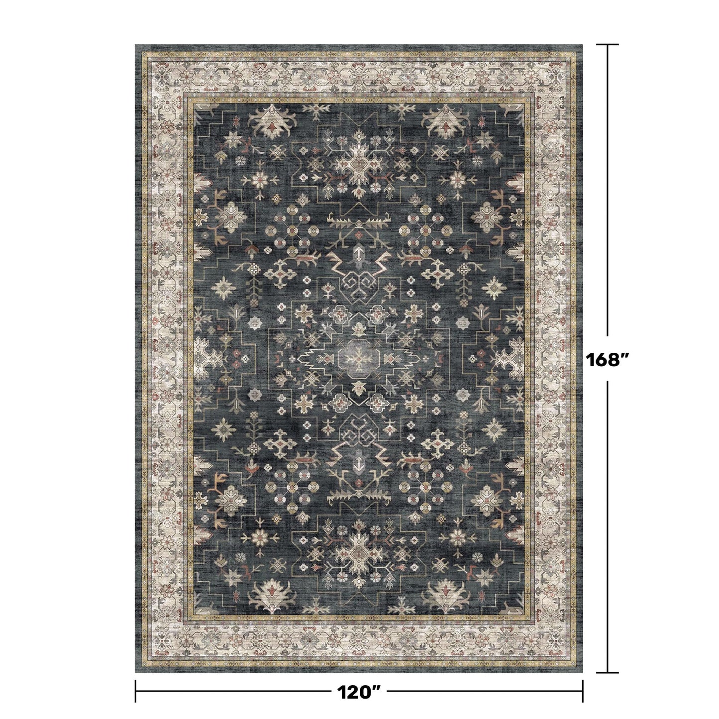 Boho Black Rug for Living Room - Washable 10x14 Area Rug, Dining Room Rugs for Under Table, Soft Low Pile Carpet for Large Bedroom - Farmhouse Decor, Non-Slip & Stain Resistance (10x14 Black/Multi)