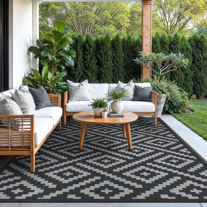 GENIMO Outdoor Rug for Patio Clearance,5'x8' Waterproof Mat,Reversible Plastic Camping Rugs,Rv,Porch,Deck,Camper,Balcony,Backyard,Black & Gray
