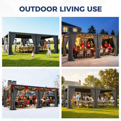 12' x 20' Louvered Pergola, Outdoor Pergola with Metal Adjustable Louvered Roof & Gutter System, Hardtop Patio Gazebo for Backyard, Patio, Garden, Dark Gray