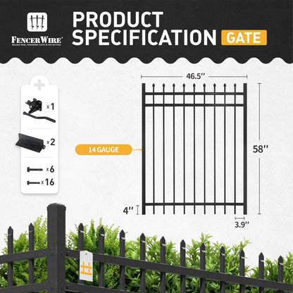 Fencer Wire Heavy Duty Pinnacle Fence Gate, 5FT Height x 4FT Width Outdoor Fence Gate, Outdoor Anti-Rust Metal Steel Gate for Fencing Barrier, Decorative Garden Gate with Gate Lock
