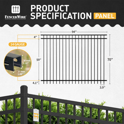 Fencer Wire 76FT Heavy Duty Flat Top Fence Barrier Kit, Anti-Rust Metal Steel Fence with 6FT Height X 8FT Width Panels, with Arched Gate, Posts, Connectors, Outdoor Fencing for Yard