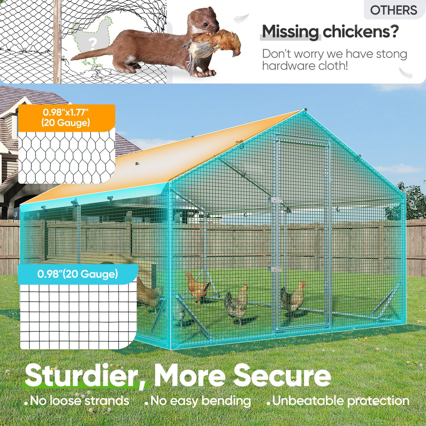 Quictent Large Metal Chicken Coop Run for 20+ Poultry with Beige Nest Box, Side Hardware Cloth & Cover, Advanced Series Outdoor Walk-in Cage Hen Duck Rabbit Dog Pen Yard Farm House, 12x9x6.6FT