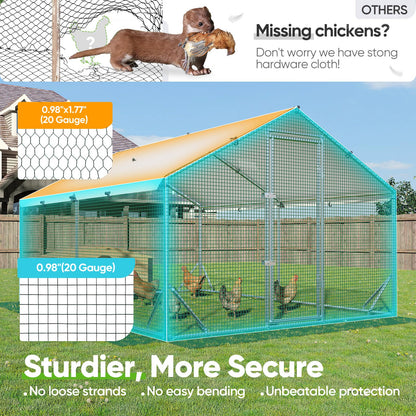 Quictent Large Metal Chicken Coop Run for 20+ Poultry with Beige Nest Box, Side Hardware Cloth & Cover, Advanced Series Outdoor Walk-in Cage Hen Duck Rabbit Dog Pen Yard Farm House, 12x9x6.6FT