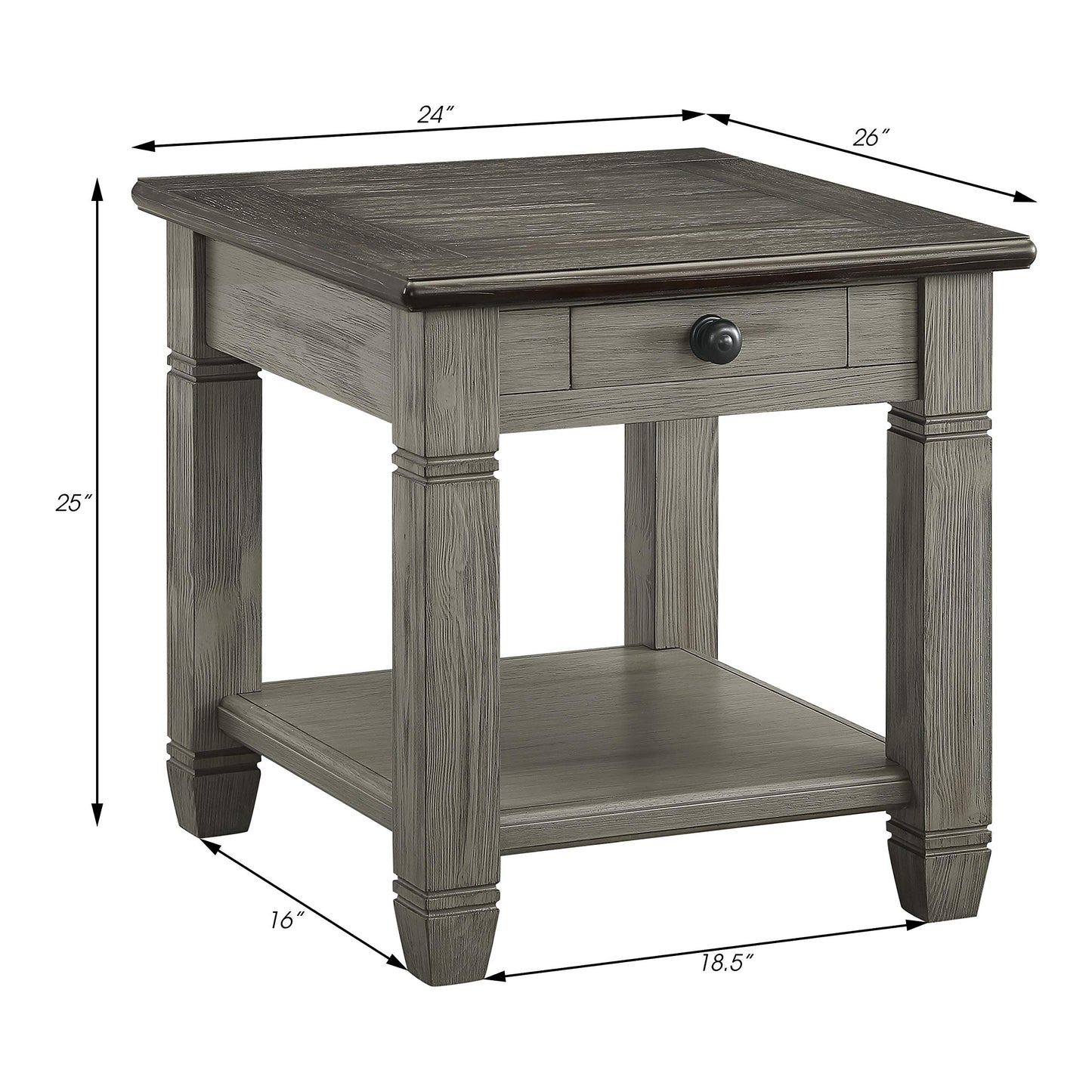 Lexicon Lilith Two Tone Wood 1-Drawer End Table, 24" x 26", Coffee/Antique Gray