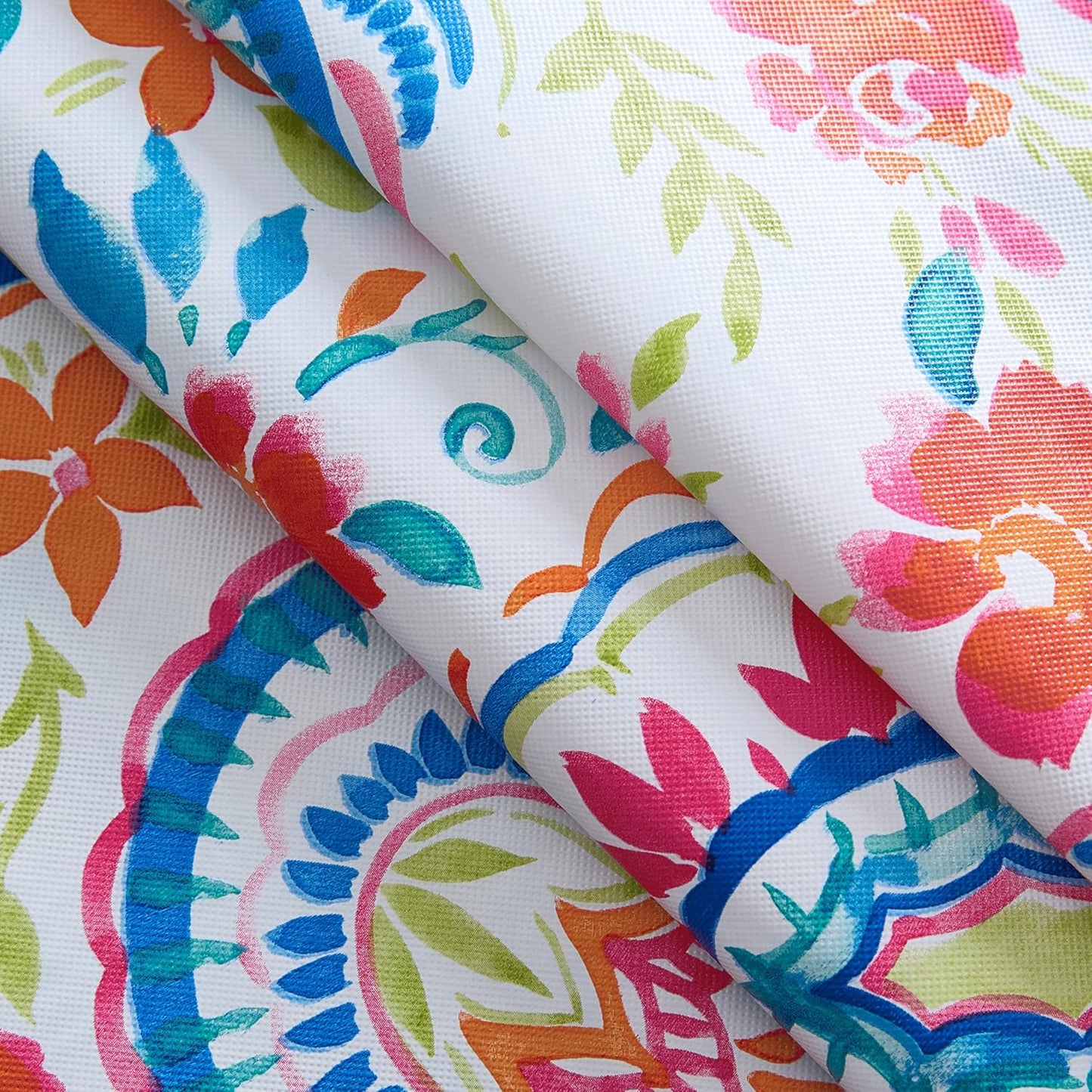 Newbridge Boho Chic Paisley Vinyl Tablecloth with Flannel Backing, 70 Inch Round, Blue Red Pink Floral Print