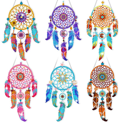 Honoson 6 Pcs Mandala Dream Catcher Diamond Painting Kits for Adults Suncatcher Diamond Art Hanging Kits Wind Chimes 5D Rhinestone Suncatcher Crystal Hanging Ornament for DIY Craft Window Home Decor