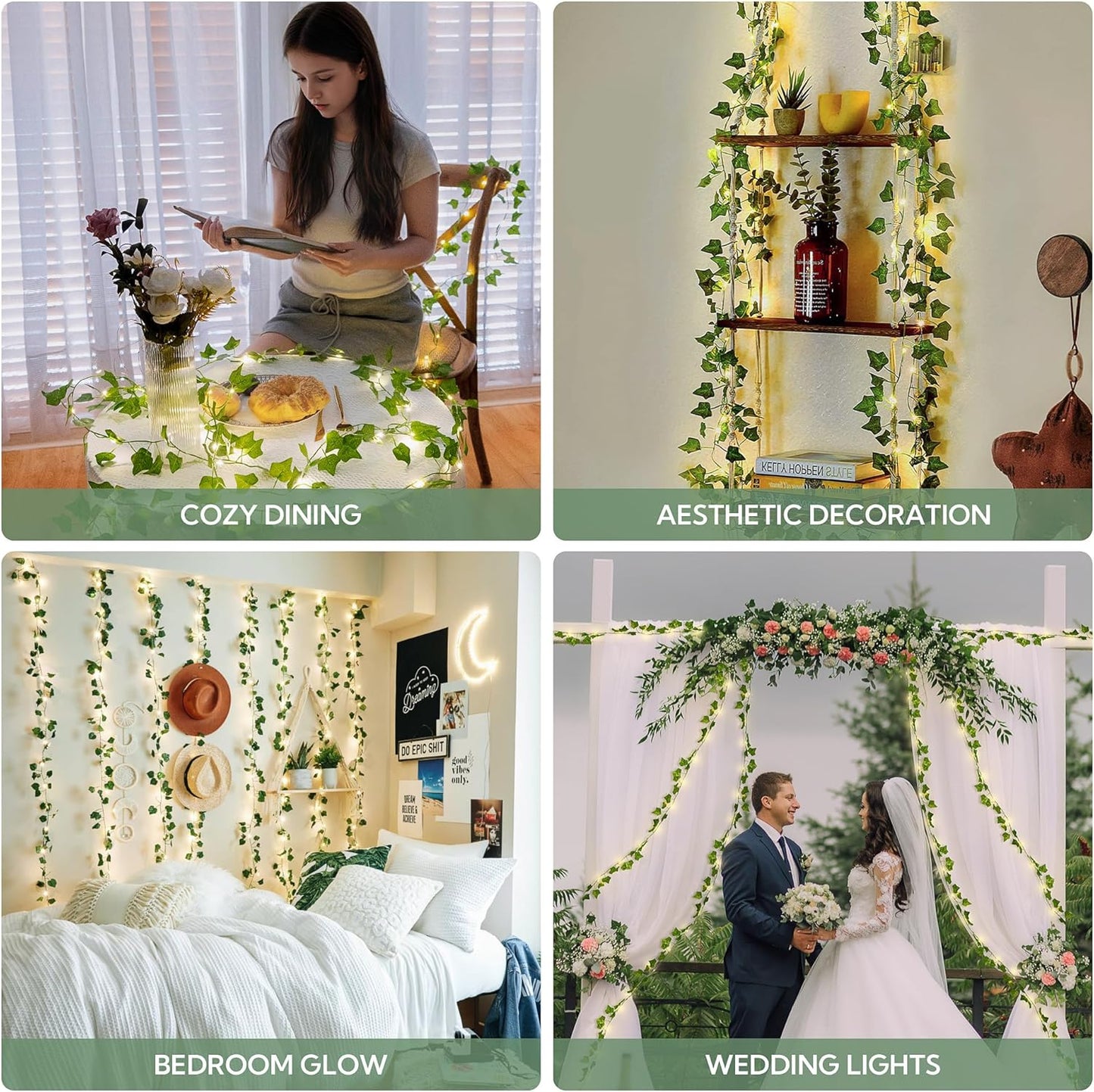 23 73 HEYFUNi Fake Ivy Vines with Lights, Ft Led Artificial Greenery Garland with Fairy Lights USB/Battery Operated
