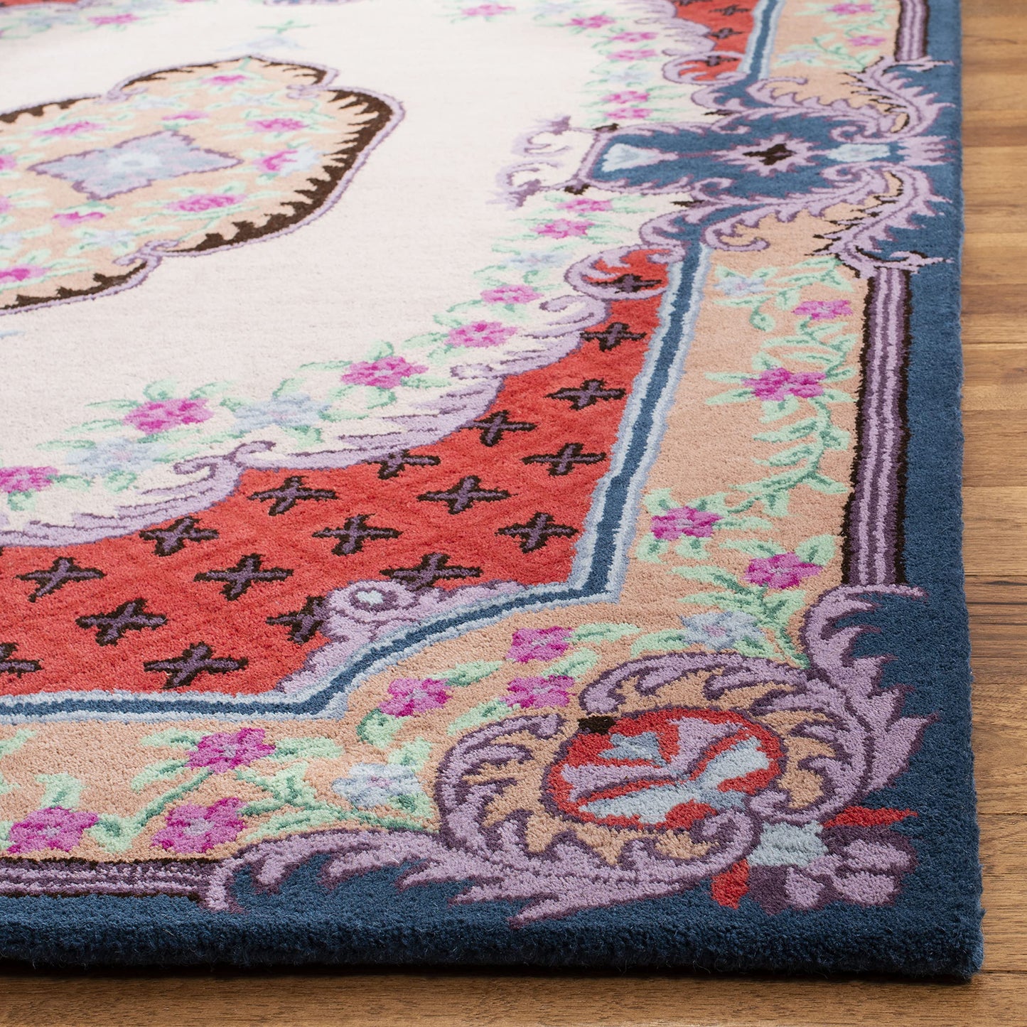 SAFAVIEH Area Rug 8x10 - Bellagio Collection - Large - Ivory & Pink, Handmade Wool, Medallion Design, Ideal for Living Room, Bedroom, Office, Dining Space (BLG535A)