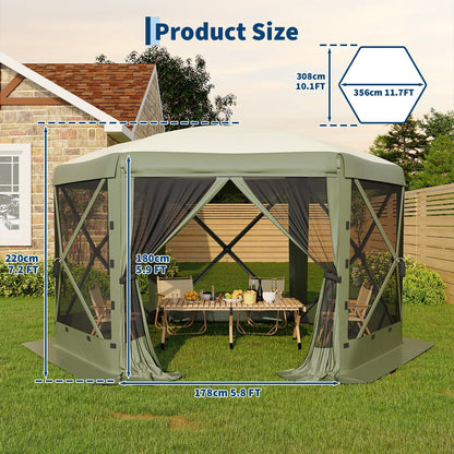 11FT Pop Up Canopy Tent with Mesh Screens – Hexagon Shelter, 6 Side Walls, 210D Polyester, 9.5mm Steel Frame, 230cm Height – Outdoor Camping Gazebo for Beach, Garden, Party, Events