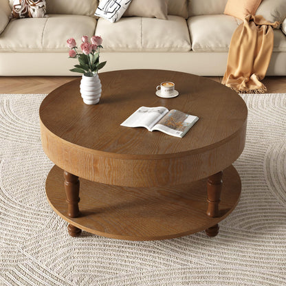 Hayzz Round Coffee Table with Storage 31.5 Inch, Modern Lift Top Accent Coffee Table with Hidden Compartment & Lower Shelf, Adjustable Leveling Feet, Easy Assembly for Living Room, Walnut Brown