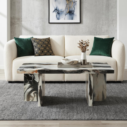 Roundhill Furniture Mchome 3-Piece Coffee Table Set, Coffee Table and Two End Tables, Off-White Faux Marble