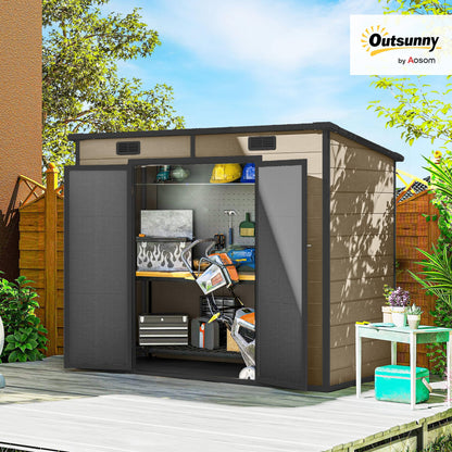 Outsunny 8' x 4' Outdoor Storage Shed, Waterproof Resin Plastic Shed with Floor, Window, Lockable Door and Vents, All-Weather Garden Tool Shed for Backyard, Patio, Lawn, Brown