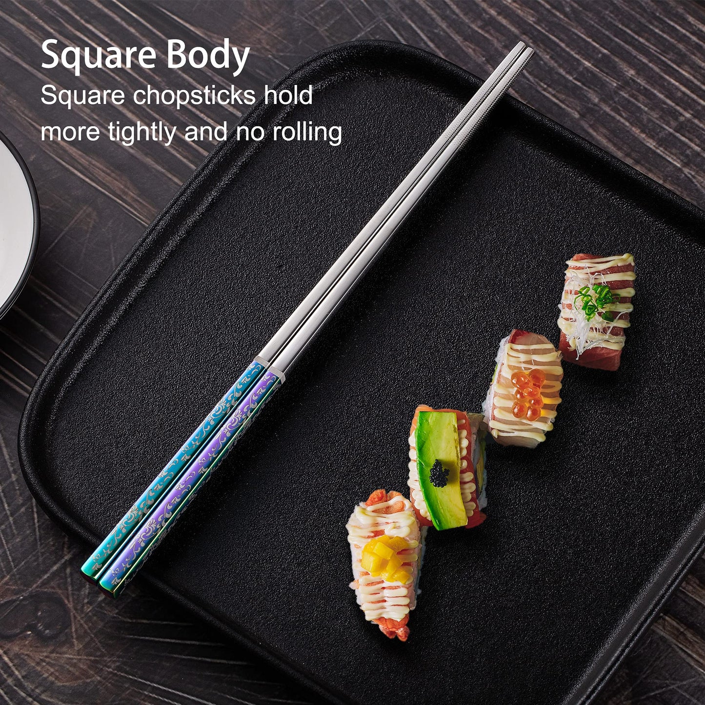 Metal Chopsticks Reusable Dazzling Rainbow Stainless Steel Chopsticks Titanium Plated Dishwasher Safe Fancy Laser Engraved Korean Japanese Chop Sticks Multicolor 2 Pairs Gift Set