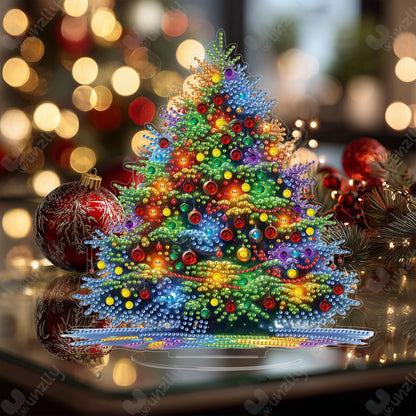 Yunzlly Tabletop Christmas Diamond Art Painting Kit, Desktop Gem Painting Ornament Kit for Adults, Table Top Acrylic Diamond Board Painting with Stand (Christmas Tree)
