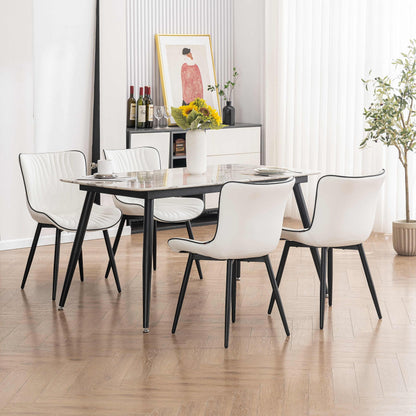 YOUTASTE Dining Chairs Set of 2, Mid Century Modern Upholstered Faux Leather Kitchen Room Chairs, with Black Metal Legs, Armless Accent Chair for Living Room, Bedroom, Vanity, White